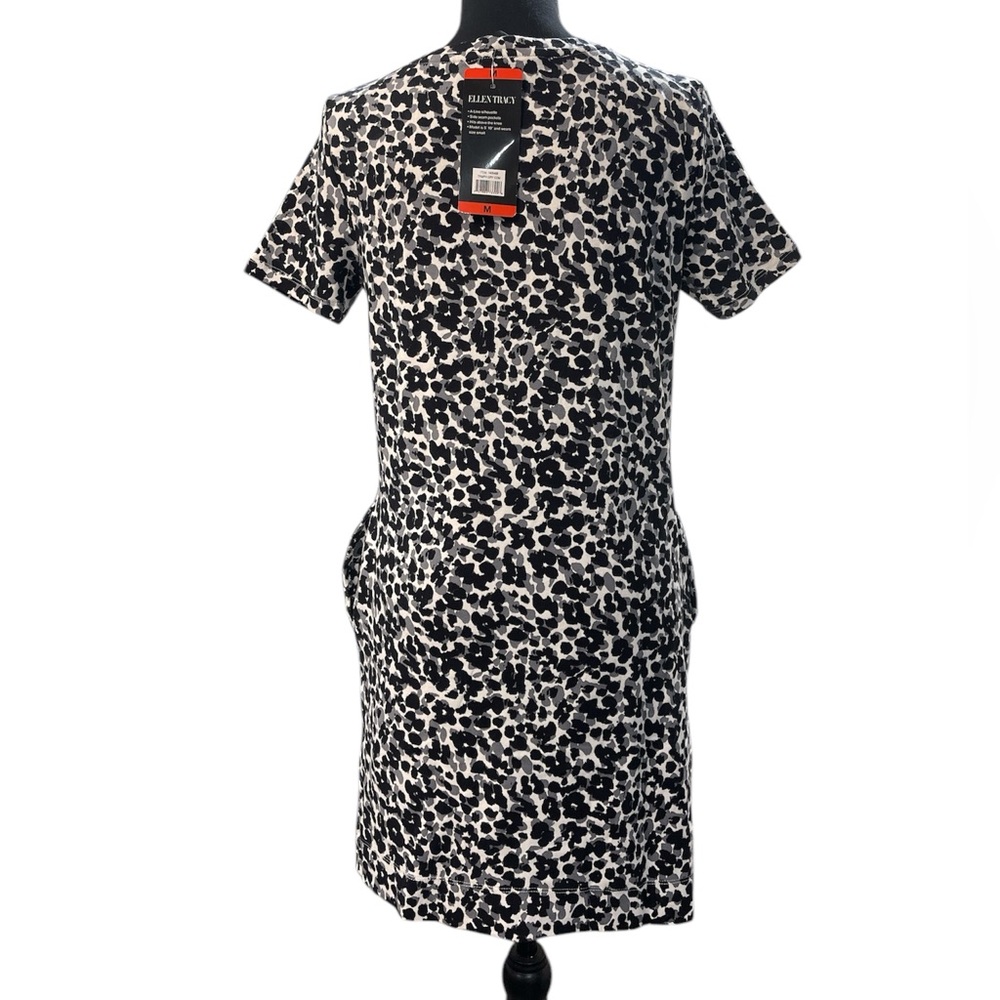 Ellen Tracy Black and White Leopard Print Dress Crew Neck Short Sleeve - Picture 3 of 7